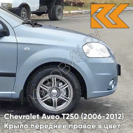 Крыло переднее правое в цвет кузова Chevrolet Aveo T250 (2006-2012) седан 24U - Areo Blue Pearl - Голубой