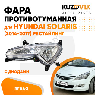 Фара противотуманная правая с диодами Hyundai Solaris (2014-2017) рестайлинг с ДХО KUZOVIK