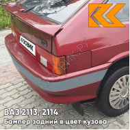 Бампер задний в цвет кузова ВАЗ 2113, 2114 с полосой 100 - Триумф - Серебристо-красный