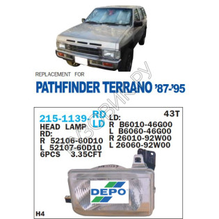 Фара правая Nissan Pathfinder WD21 (1987-1996) DEPO