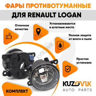 Фары противотуманные комплект Renault Logan (2 штуки) левая + правая с регулировкой KUZOVIK Фары противотуманные комплект Renault Logan (2 штуки) левая + правая с регулировкой KUZOVIK