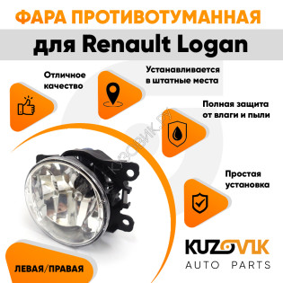 Фара противотуманная ЛЮКС Renault Logan левая=правая (1 штука) с регулировкой угла наклона и лампочкой KUZOVIK Фара противотуманная ЛЮКС Renault Logan левая=правая (1 штука) с регулировкой угла наклона и лампочкой KUZOVIK