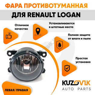 Фара противотуманная Renault Logan левая=правая (1 штука) с регулировкой угла наклона и лампочкой KUZOVIK Фара противотуманная Renault Logan левая=правая (1 штука) с регулировкой угла наклона и лампочкой KUZOVIK